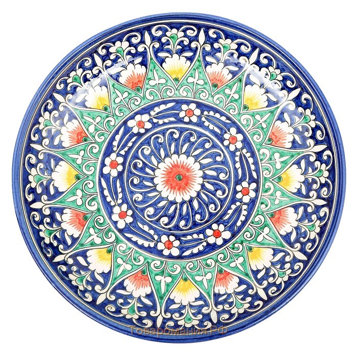Ляган Риштанская Керамика "Цветы", 28 см, синий