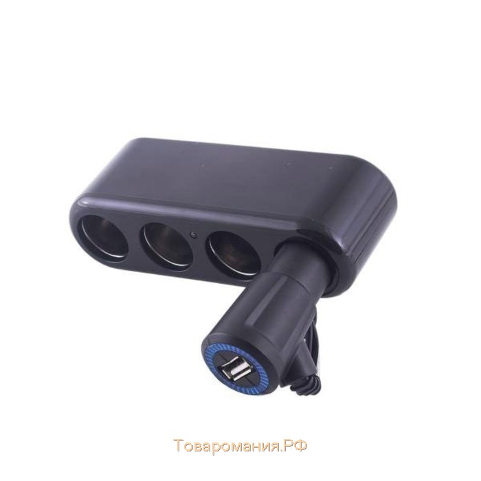 Разветвитель прикуривателя 4 гнезда + USB Skyway черный, предохранитель 10А, USB 1A, S02301015