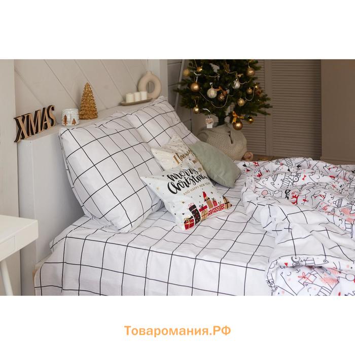 Постельное белье новогоднее  1.5 сп Xmas cat 143*215 см, 150*214 см, 70*70 см - 2 штуки