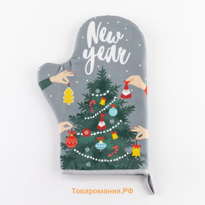 Варежка-прихватка "New year" 20х28см, саржа, 100% хлопок, ватин 250г/м2