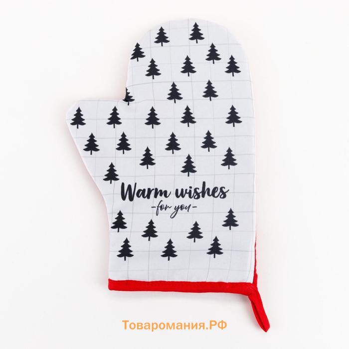 Варежка-прихватка новогодняя Warm wishes, 20х27см, 100% п/э, МИКС