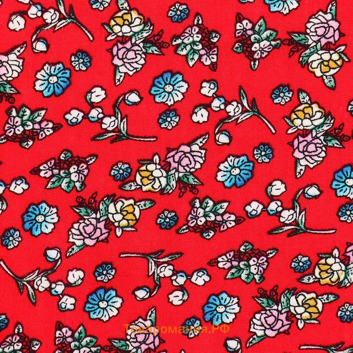 Лоскут, мелкий цветочек на красном хлопке, 50 × 50 см