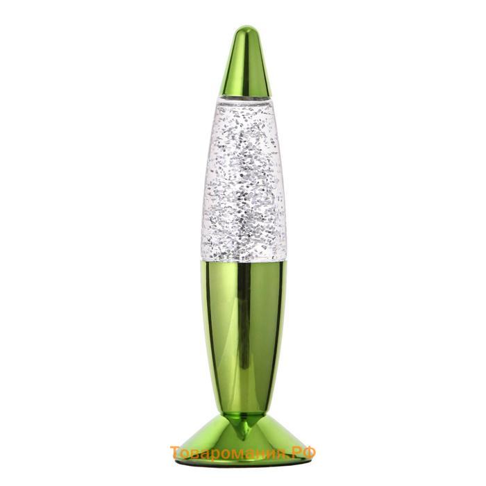 Светильник "Зеленая ракета" LED, лава, блёстки, от батареек 3хLR44 19 см RISALUX