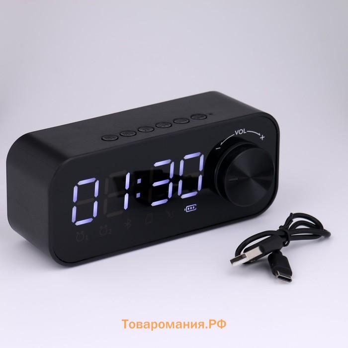 Часы - будильник электронные настольные: колонка, bluetooth, tf-карта, 14.2 х 6 см, USB