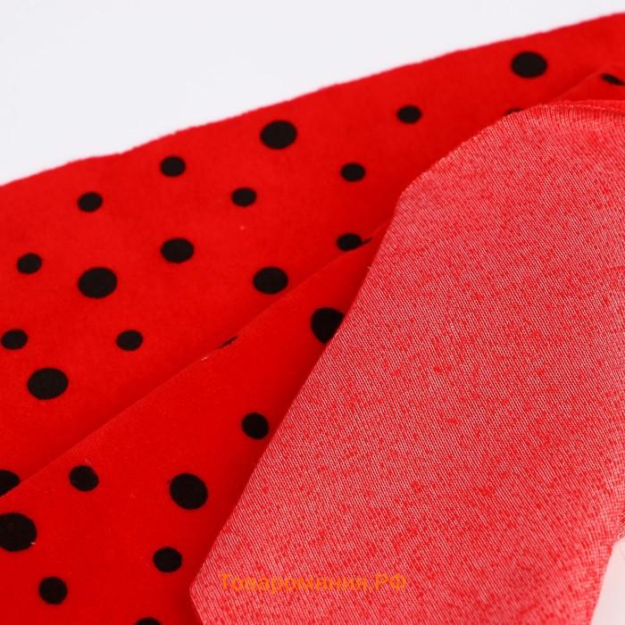 Отрез трикотажный для рукоделия, велюр, на красном фоне чёрный горох, 45 × 50 см