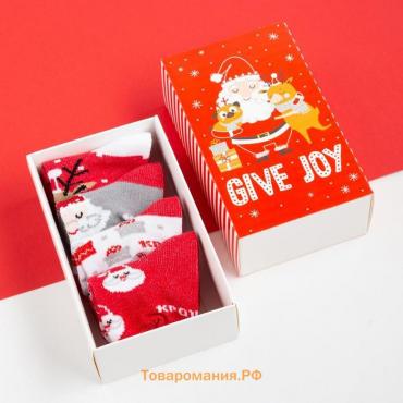 Набор новогодних детских носков Крошка Я "Give Joy", 4 пары, 12-14 см