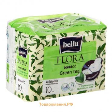 Прокладки женские гигиенические bella FLORA Green tea с экстрактом зеленого чая 10 шт.