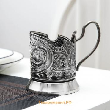 Подстаканник «Русское чаепитие», никелированный, с чернением